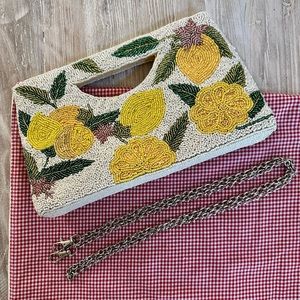 America & Beyond beaded summer clutch with lemons /flowers